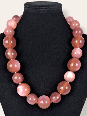 Vintage Joan Rivers Pink Moonglow Lucite Beaded Necklace